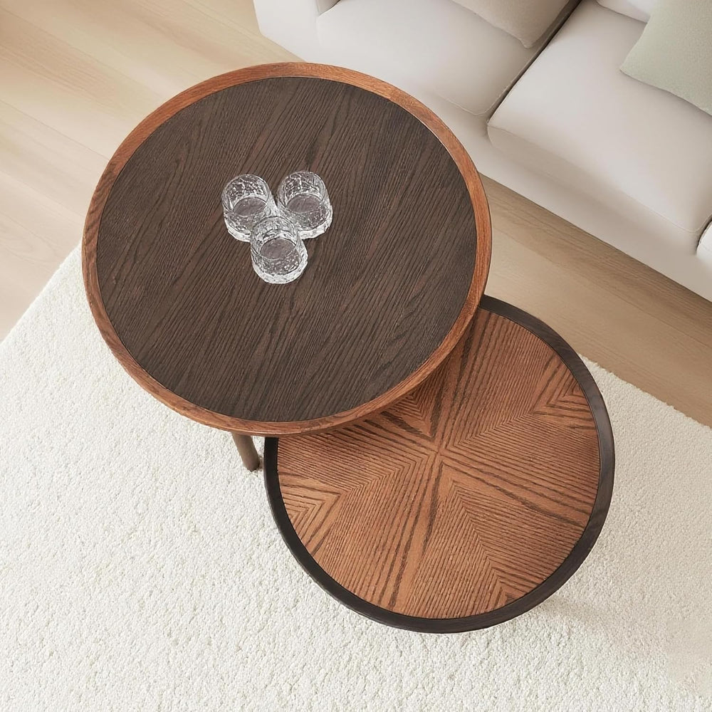 CONSDAN 24 Round Coffee Table, Solid Oak Frame & Veneer Top, USA Grown Ha...