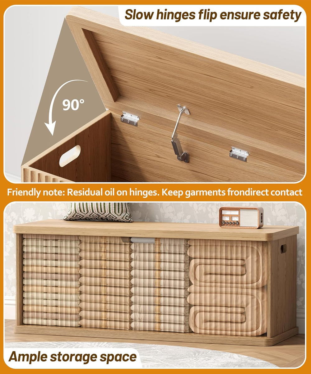 Akxomel 45.3" Fluted Storage Chest Wooden Storage Trunk 2 Safety Hinges ...