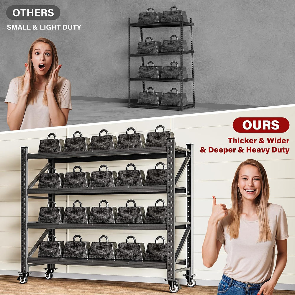 75.6" Tall Storage Shelves with Wheels,Rolling Heavy Duty Garage Shelvin...