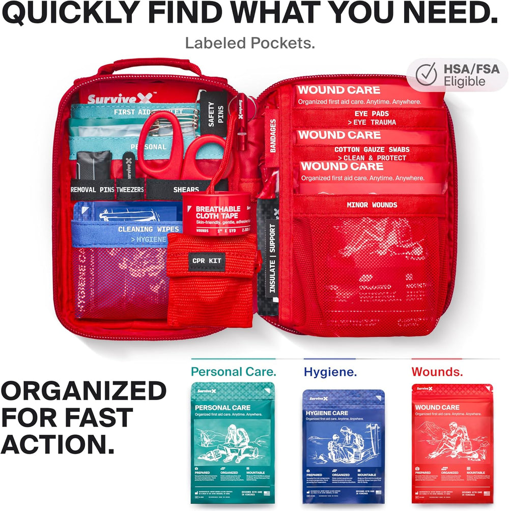 SurviveX Small First Aid Kit, Emergency Kit for 1-2 People