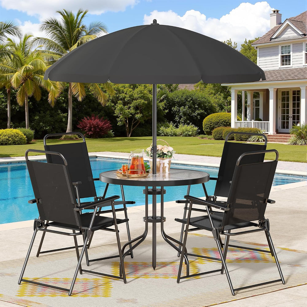 Shintenchi 6 Piece Patio Dining Set with Umbrella, Outdoor Furniture Set with...