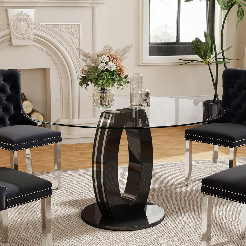 RGZ 47'' Modern Luxury Clear Glass Round Dining Table for 4-6, Glass ...
