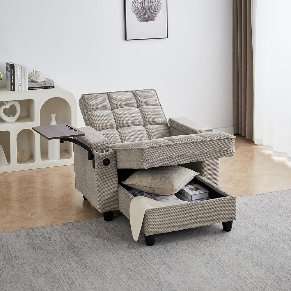 Eafurn Convertible Chaise Lounge Sleeper Chair with Storage and 6-Position Re...