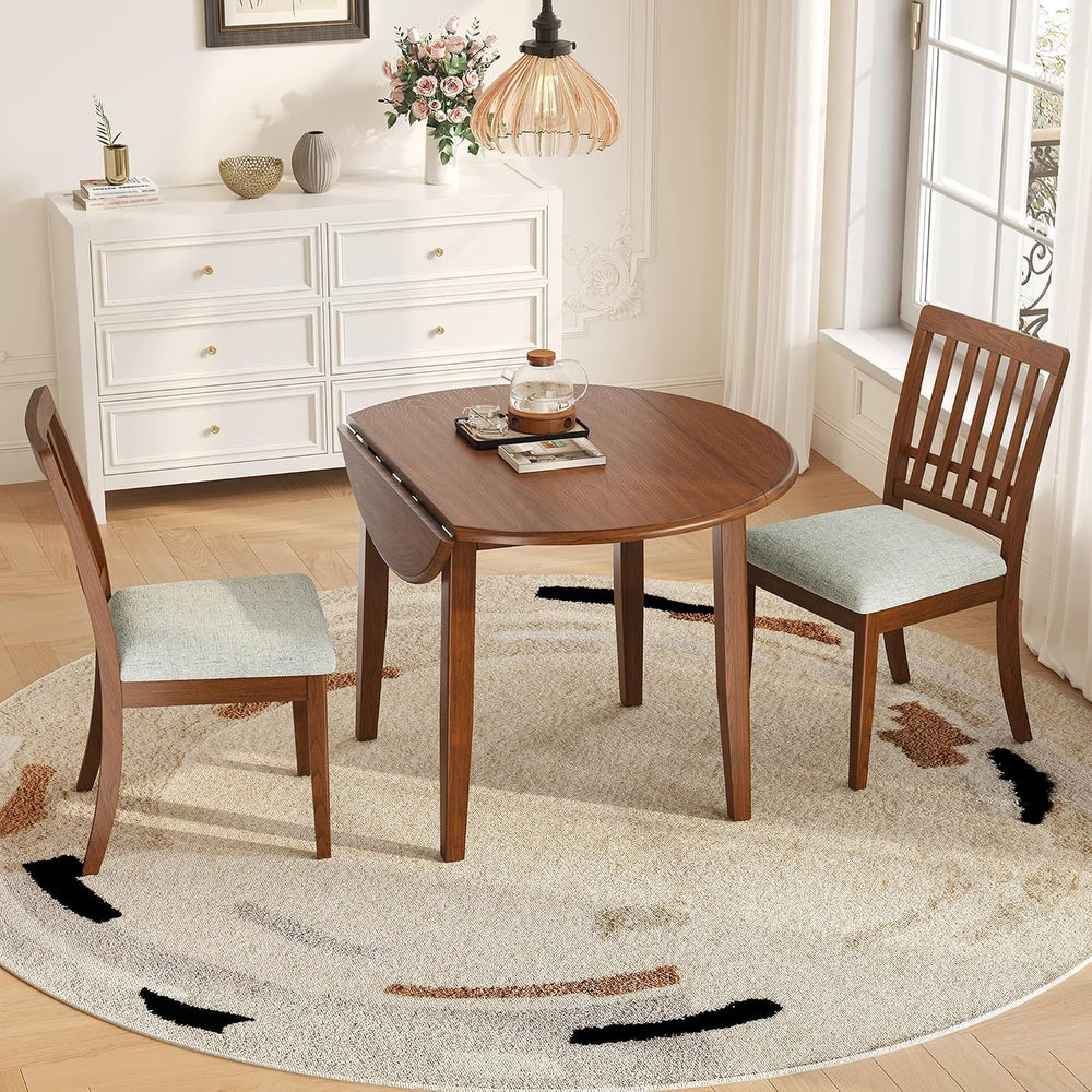 P PURLOVE 3 Piece Round Dining Set for 2, Folding Wood Table (Brown)