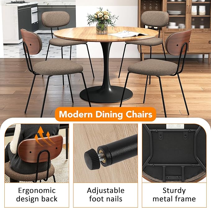 LSSPAID Dining Chairs Set of 4, Linen Fabric Upholstered Dining Room Chairs w...