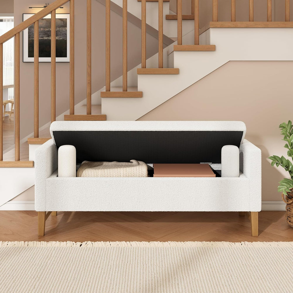 Merax Boucle Upholstered Storage Bench 50.8" End of Bed Bench with 2 Rou...