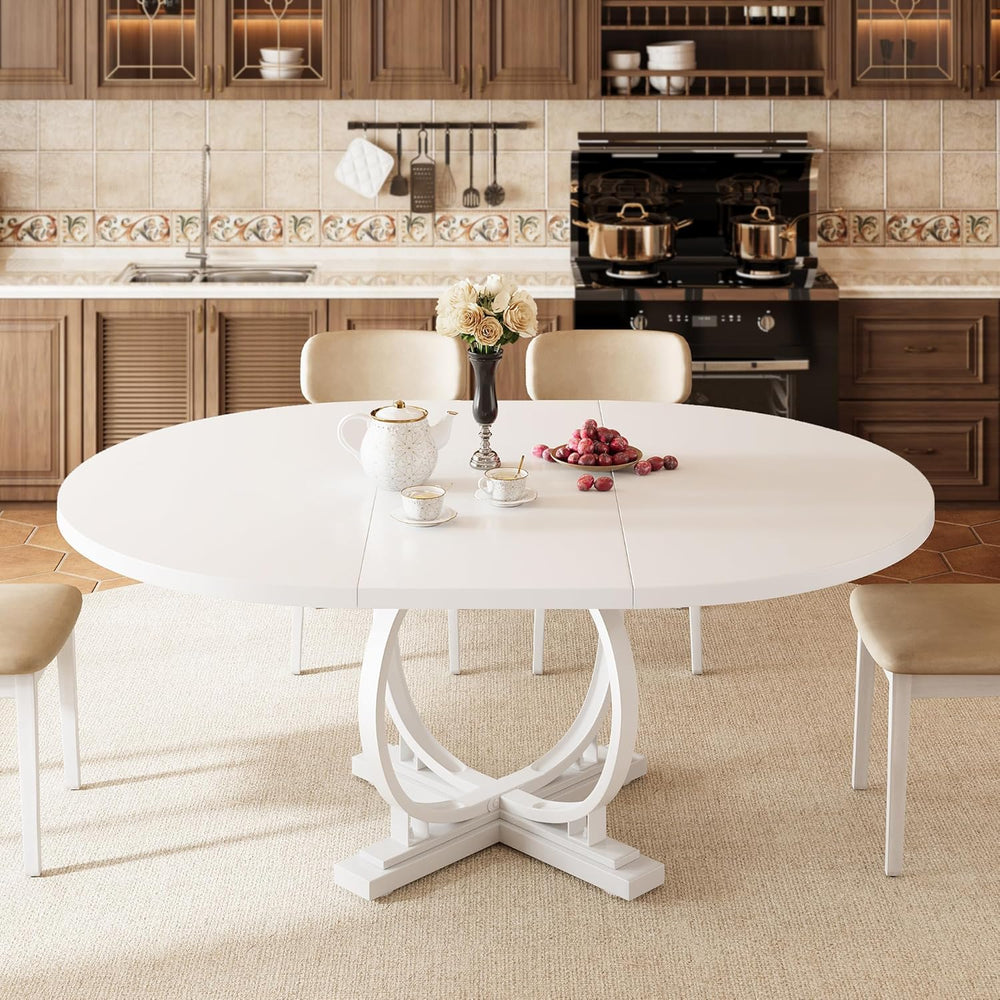 iPormis 59'' Extendable Round Dining Table for 4 to 6, Kitchen Table ...
