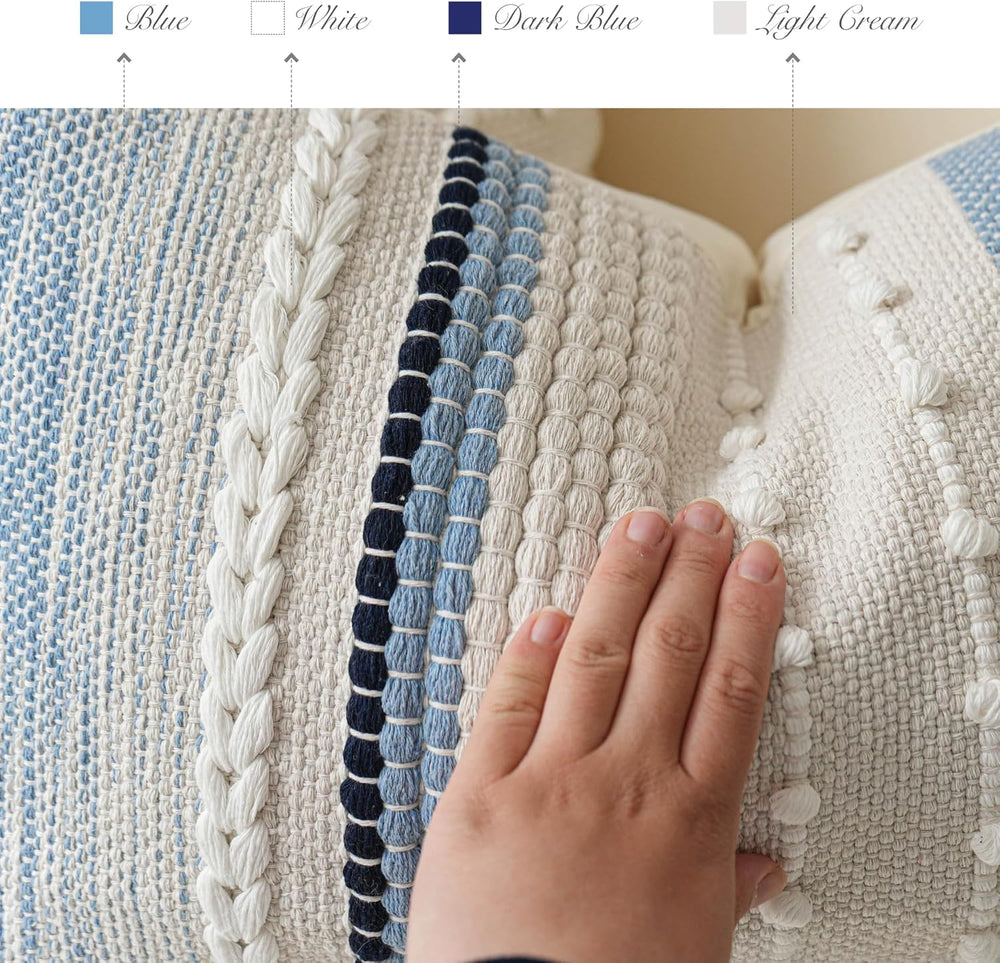 BlissBlush Coastal Blue Boho Decorative Throw Pillow Cover 20x20 Modern Bohem...