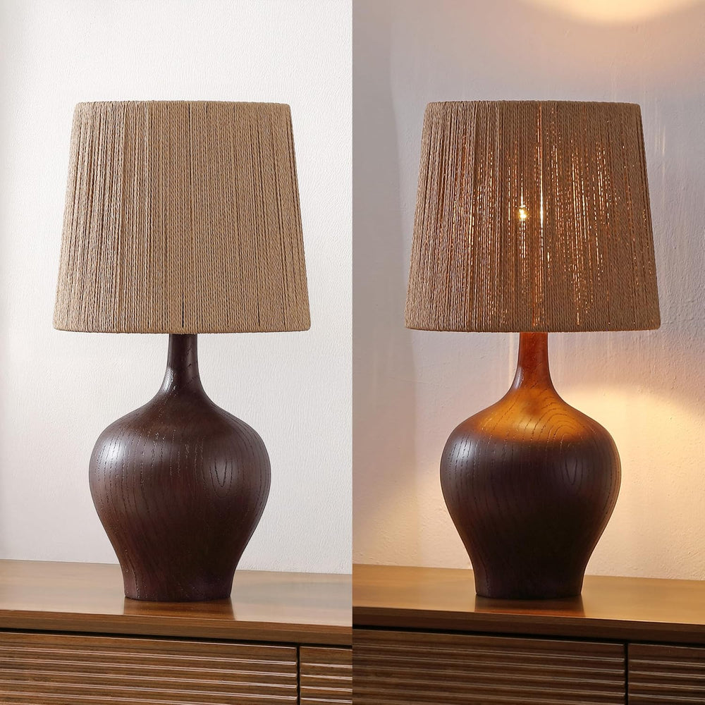 JONATHAN Y Eben Farmhouse Gourd Table Lamp 23", Dark Brown Wood Finish