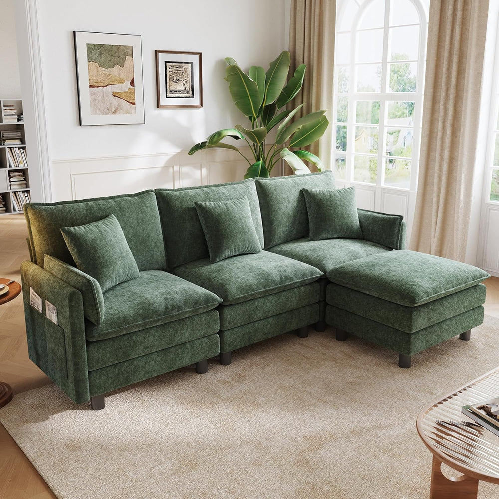LINSY HOME 98'' Modular Sectional Sofa 3 Seat Couch Chenille Cloud Co...