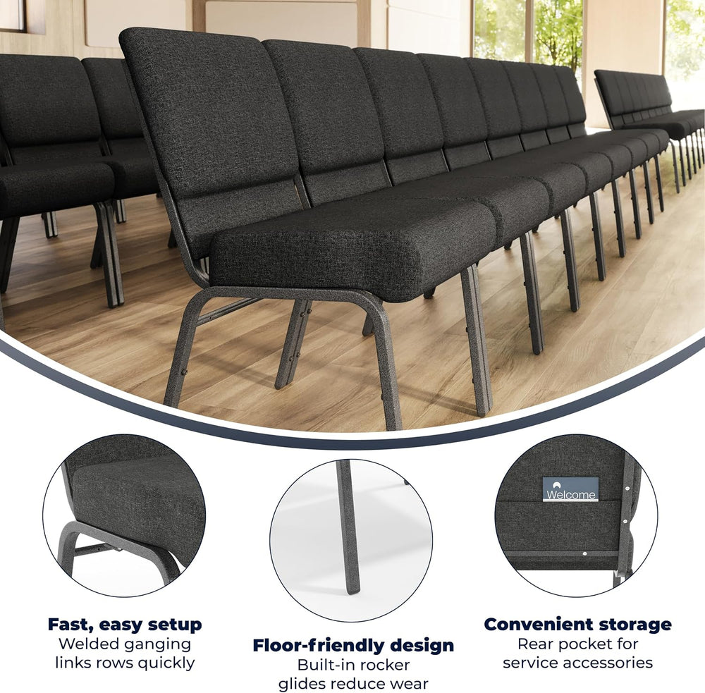 Flash Furniture 4 Pack HERCULES Series 21''W Church Chair in Dark Gra...