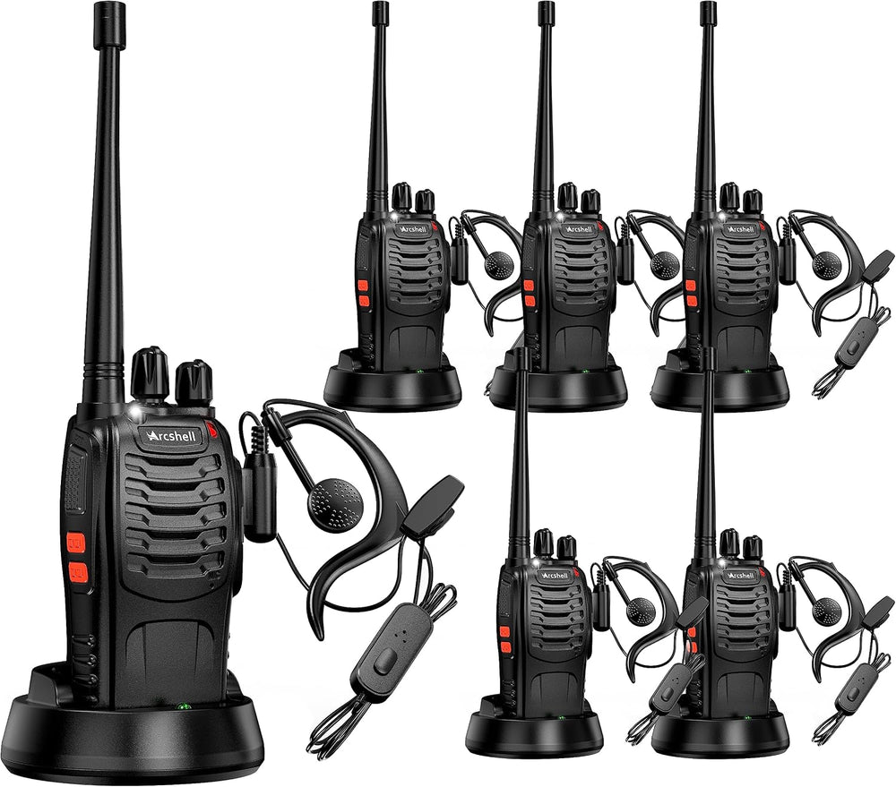 Rechargeable Long Range Two-Way Radios with Earpiece 6 Pack Arcshell AR-5 Wal...