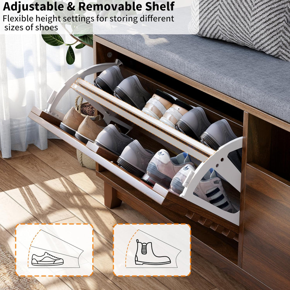 Loomie 47.2" Shoe Storage Bench with Flip Drawer, 2-Tier Entryway Bench ...
