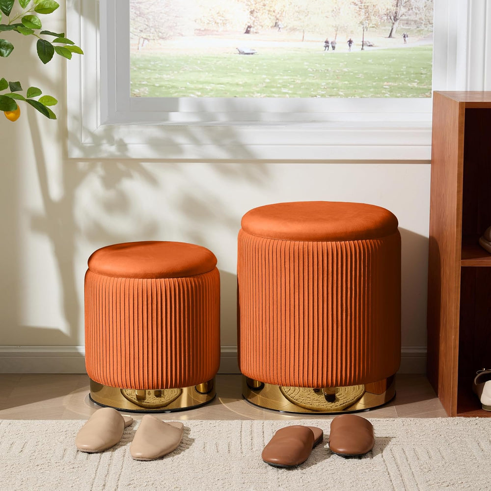 Royal Windsor Round Ottoman with Storage Set of 2, Storage Vanity Stool | Vel...