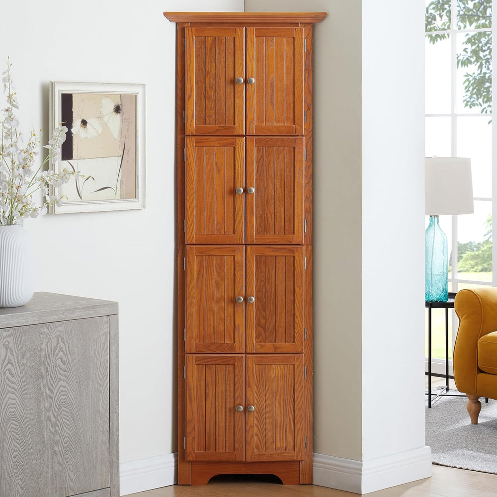 72" H Farmhouse Corner Storage Cabinet with 4 Shelves & 8 Doors, 4 T...
