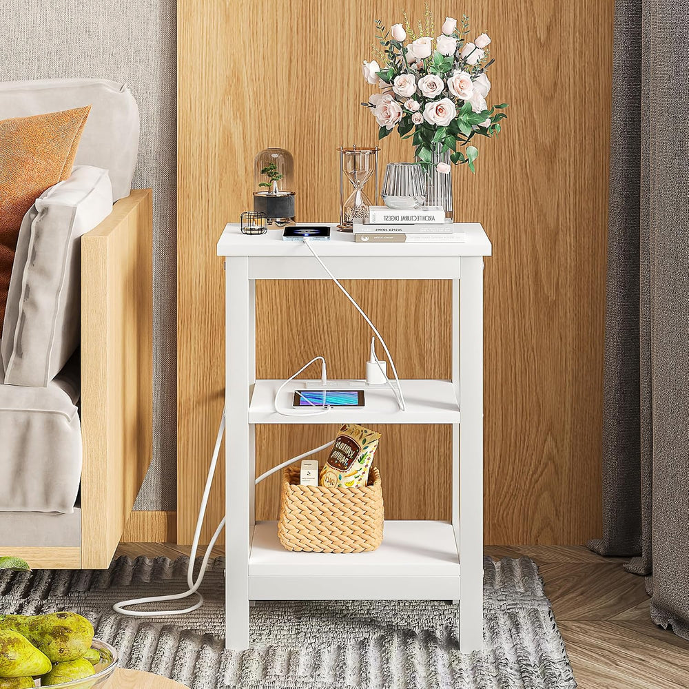 VECELO Modern Nightstands with Charging Station,Side End Table Night Stand wi...