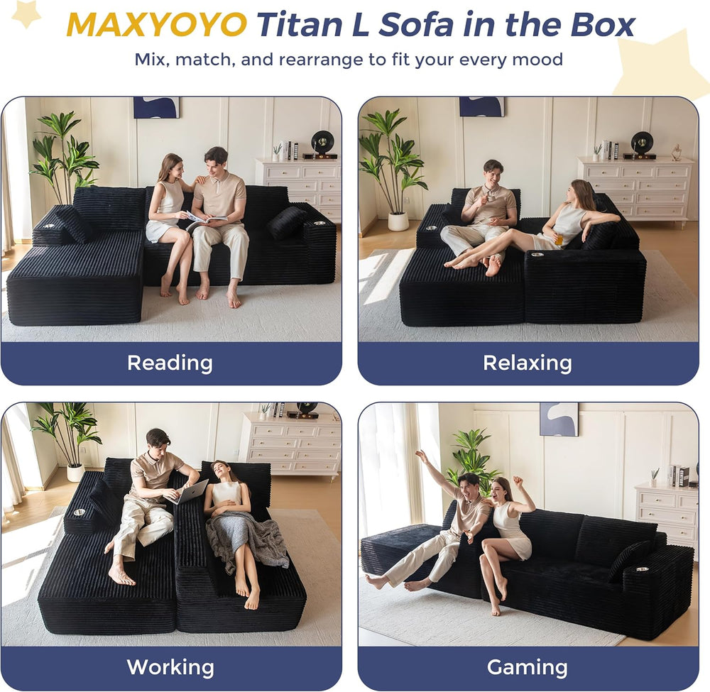 MAXYOYO 104" Modular Sectional Couch with L-Shape Chaise, Modern Couch f...