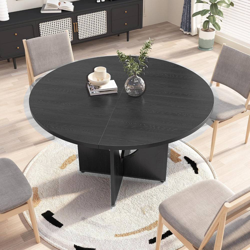 47 Inch Round Dining Table for 4-6, Modern Kitchen Table with Sturdy Wooden P...