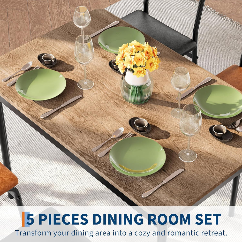 Takywep Dining Table Set for 4 – Wooden Kitchen Table with 4 PU Upholstered C...