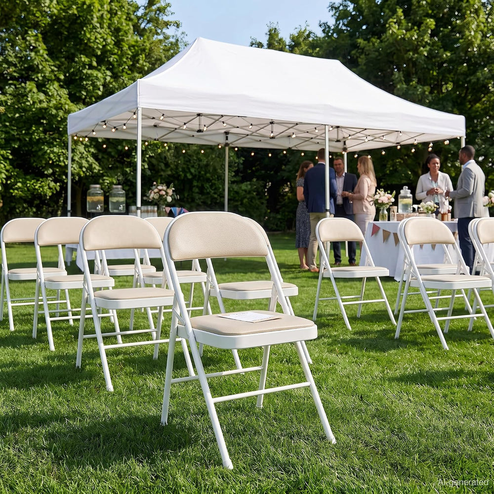 VECELO Folding Chairs Set of 2, Faux Leather Padded, Beige | Folding chairs w...