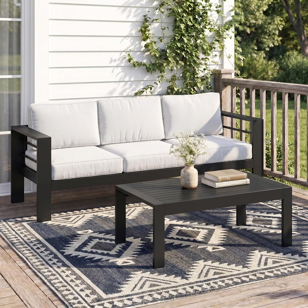 Solaste Aluminum Patio Sofa with Coffee Table,2 PCS Patio Furniture Set with ...