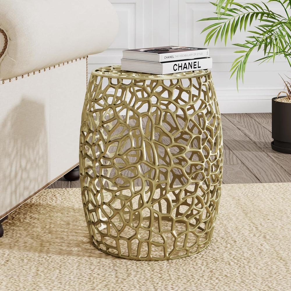 GDFStudio 20.5" H Drum-Shaped End Table Aluminium Round Side Table Small...