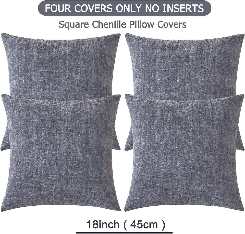 GAWAMAY Gray Chenille Throw Pillow Covers 18x18 Set of 4 for Couch