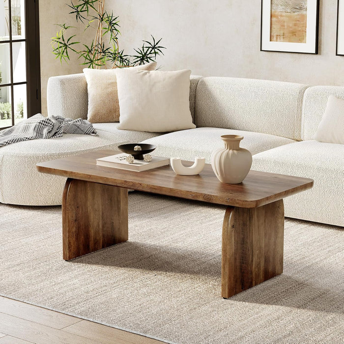 LITTLE TREE Farmhouse Coffee Table, 47 Inches Wooden Center Tables with Rounded Corners, Rectangular Living Room Tables, Modern Low Cocktail Tea Furniture for Living Room (Rustic Brown)
