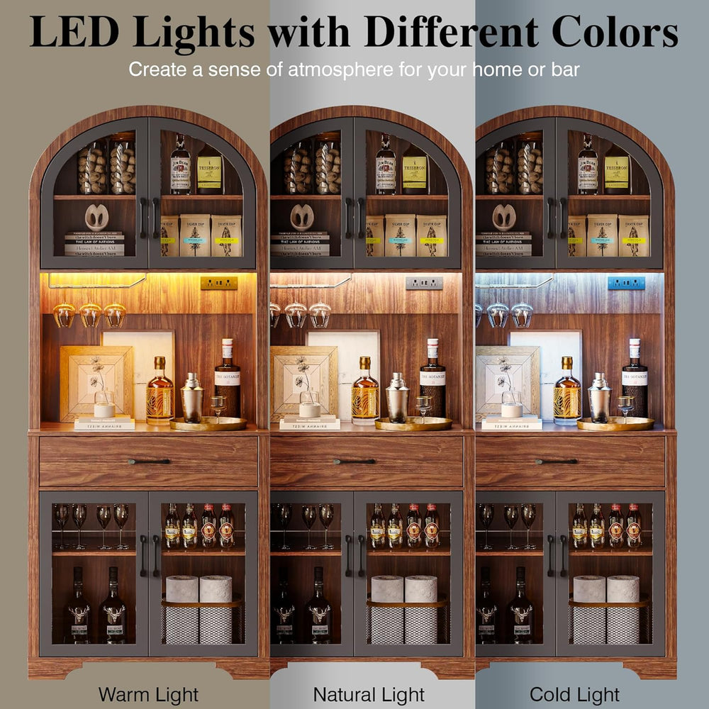 Arched Kitchen Pantry Cabinet, Kitchen Hutch Storage Cabinet with Countertop ...