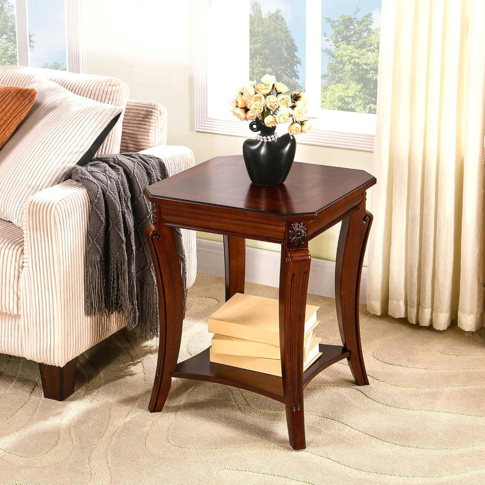 PADMA HOUSE Traditional Wood End Table with Storage Shelf, Square Solid Wood ...