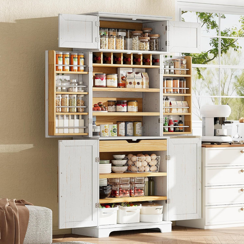 78.2" Tall Farmhouse Kitchen Pantry Cabinet with 8 Door Shelves,Storage ...
