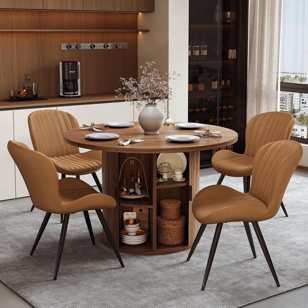Miereirl Modern 5-Piece Dining Set for 4,47.24" Round Wooden Table with ...