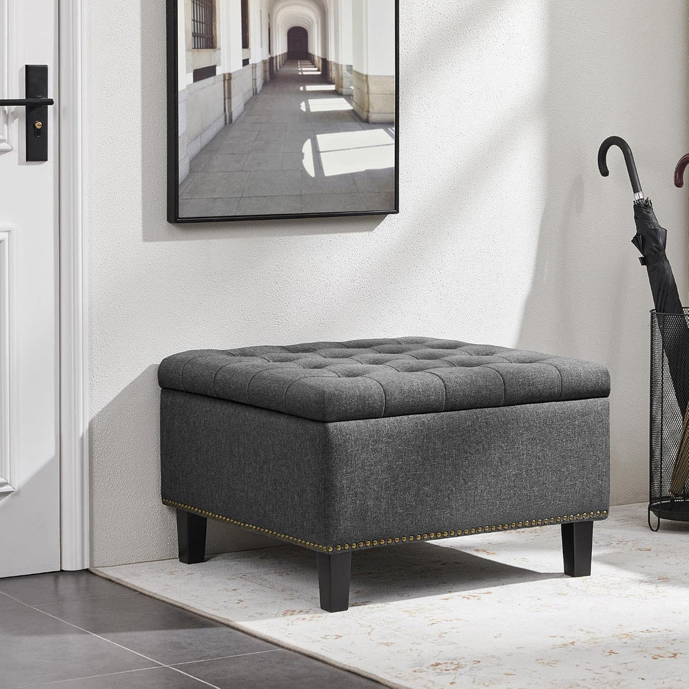 Yaheetech 28in Square Storage Ottoman Coffee Table with Nailhead, Dark Gray |...