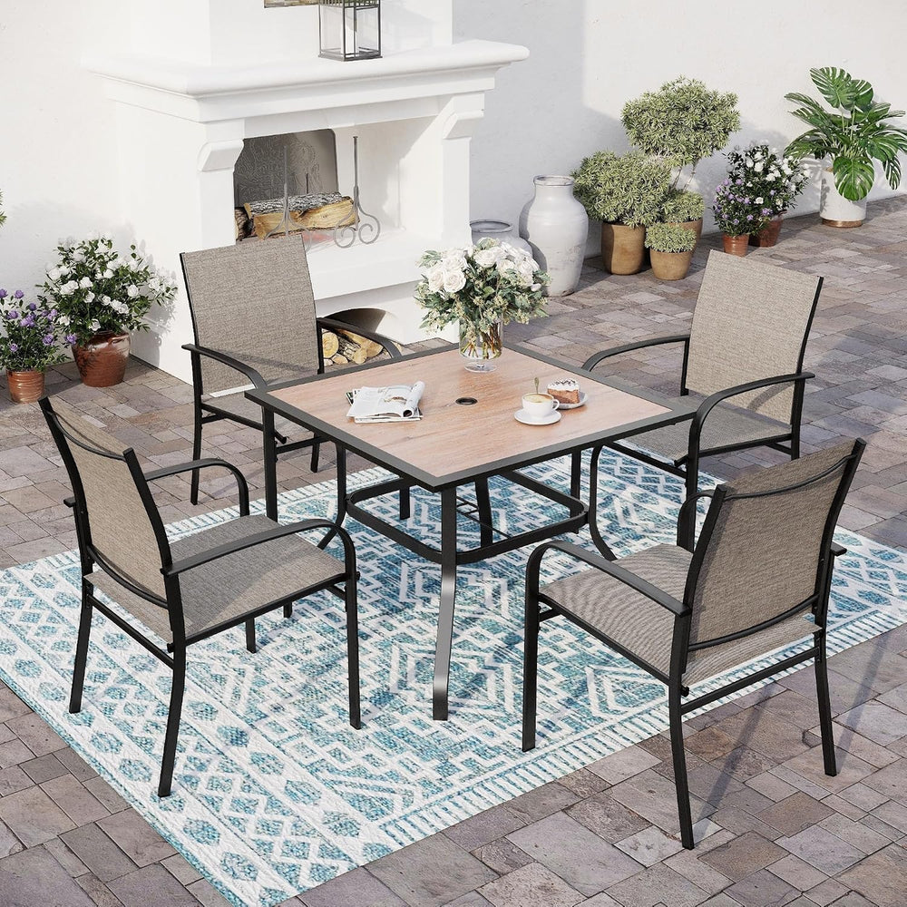 SUNSHINE VALLEY Patio Dining Set for 4, 37" Metal Table & Brown Chairs
