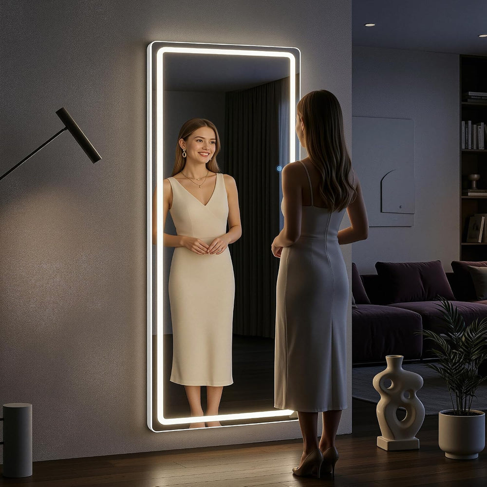 76"x34" Full Length Mirror with LED Lights, Dimmable Lighted Floor ...