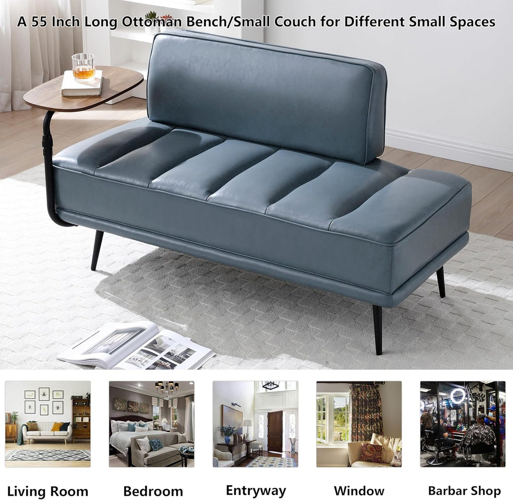 Aoowow PU Leather Ottoman Bench for Living Room,55" Channel Tufetd Small...