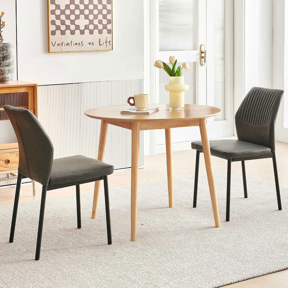 35" Round Dining Table Set for 2 with PU Leather Chairs, Space Saving Ki...