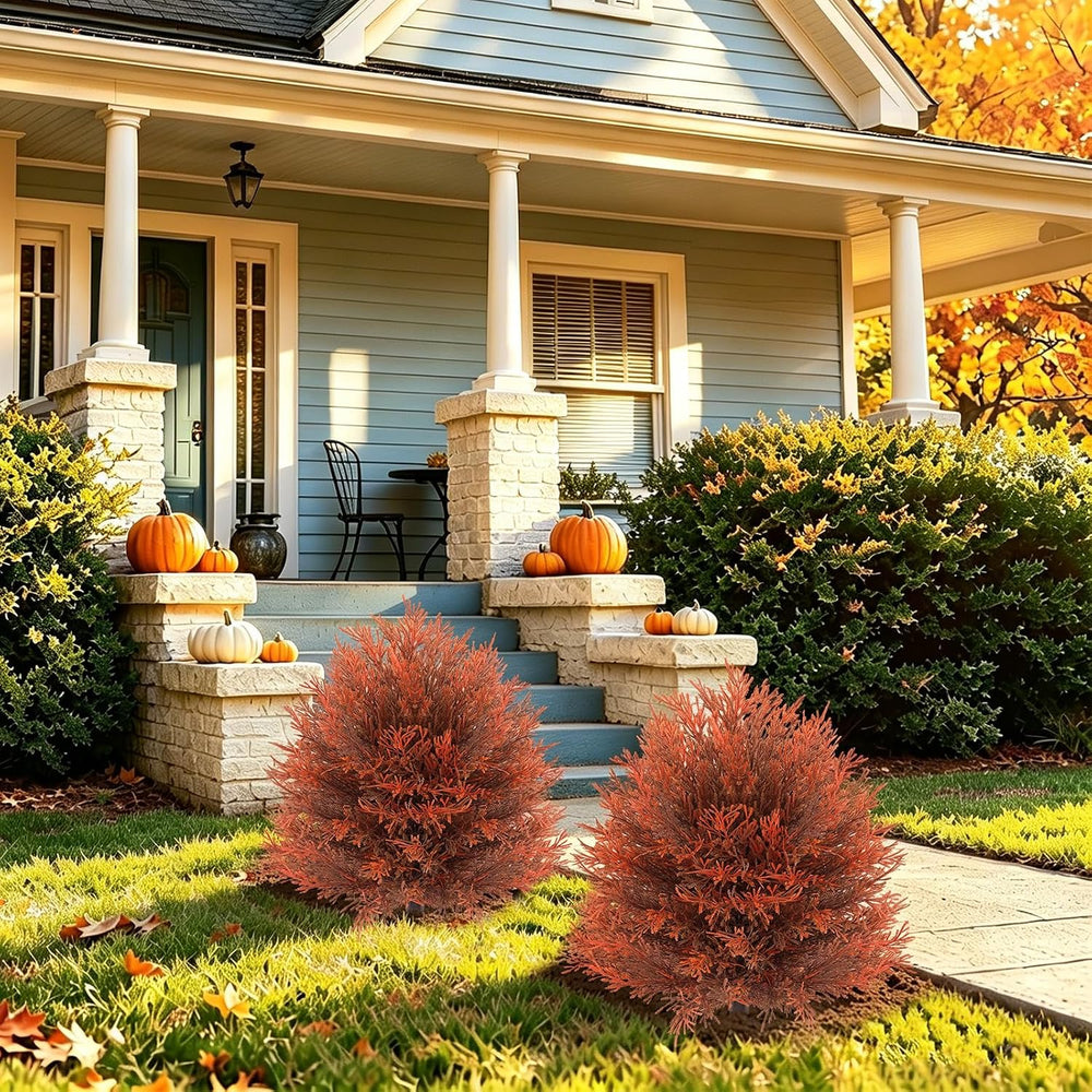 2Pack Fall Artificial Cypress Topiary, 24'' Outdoor Fake Bushes