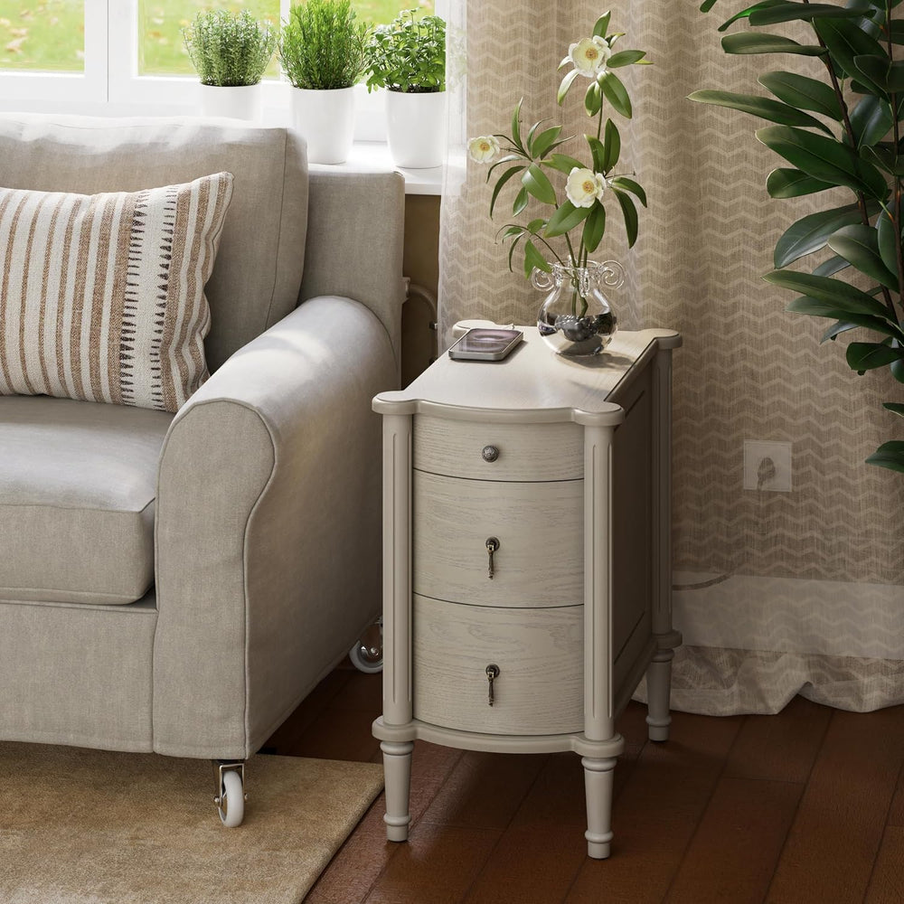 COZAYH Farmhouse 3 Drawer Nightstand with Charging Station, Bedside Table wit...