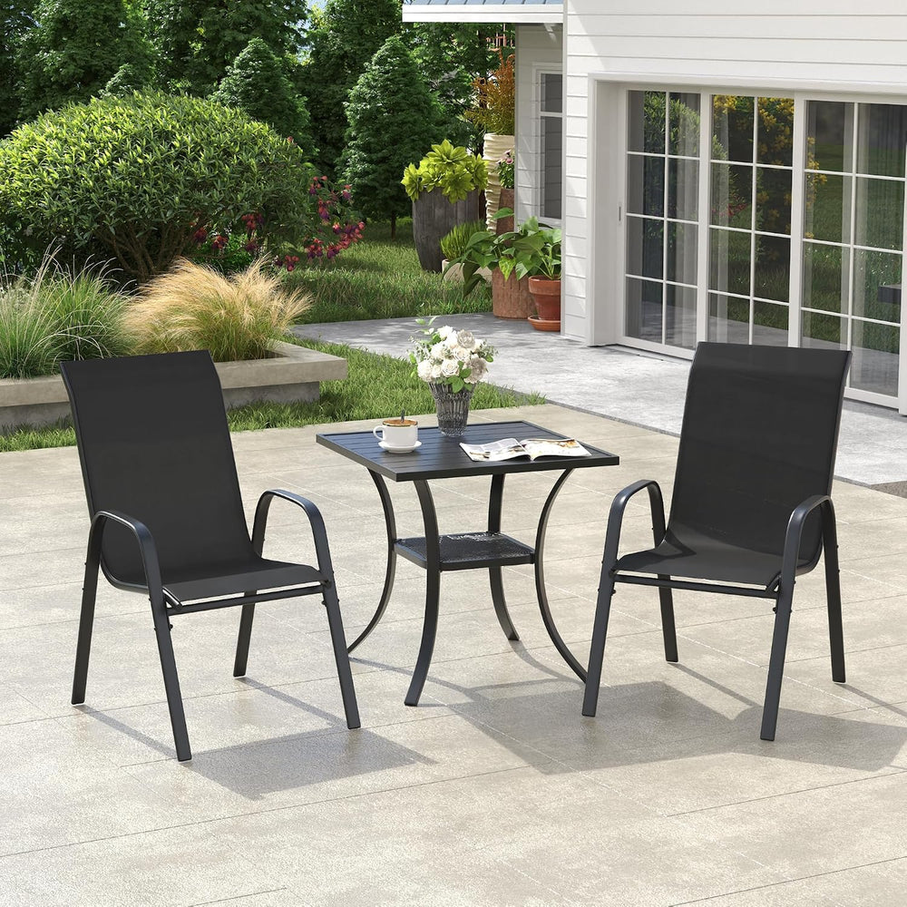 VICLLAX 3 Pieces Small Patio Dining Set, Square Patio Table with Storage Shel...