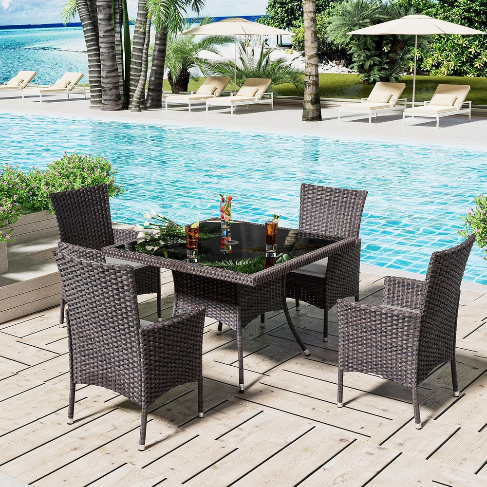 5 Pieces Dining Sets for 4 with Rattan Wicker Dining Set Chairs and Square Ta...