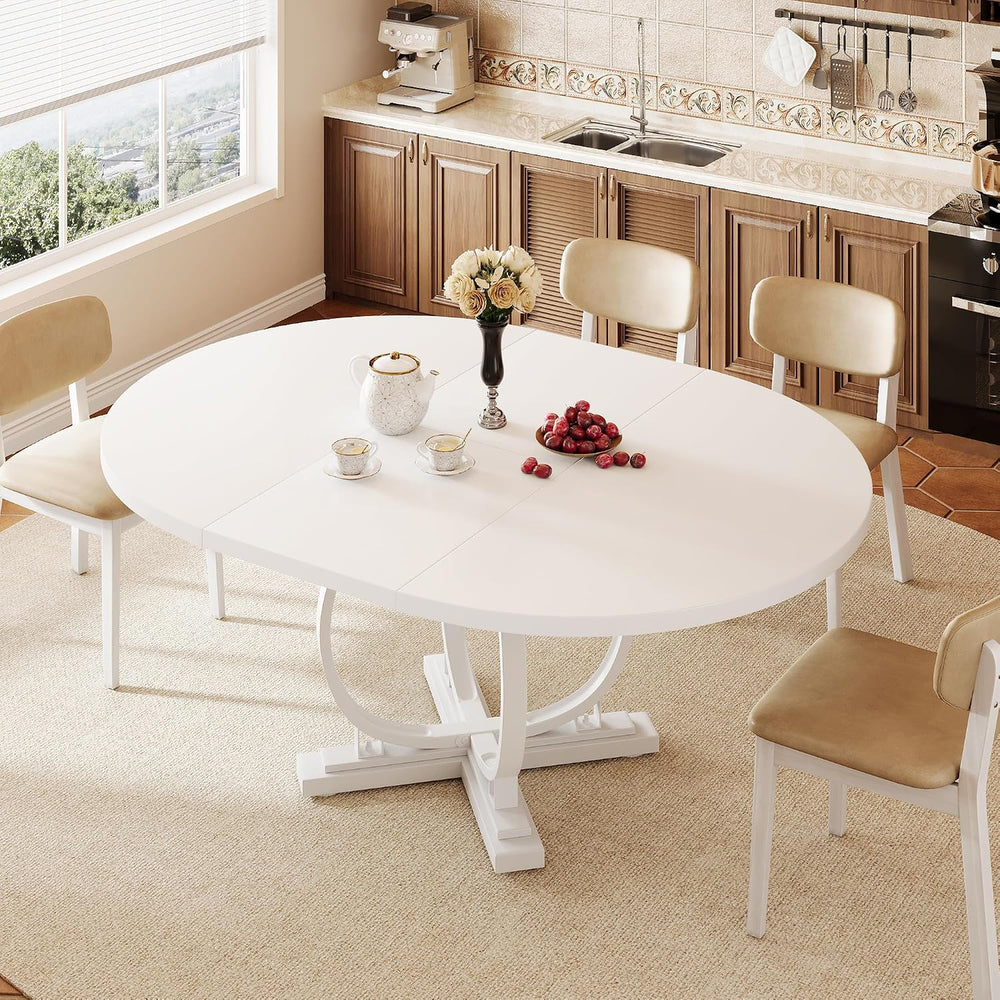 iPormis 59'' Extendable Round Dining Table for 4 to 6, Kitchen Table ...