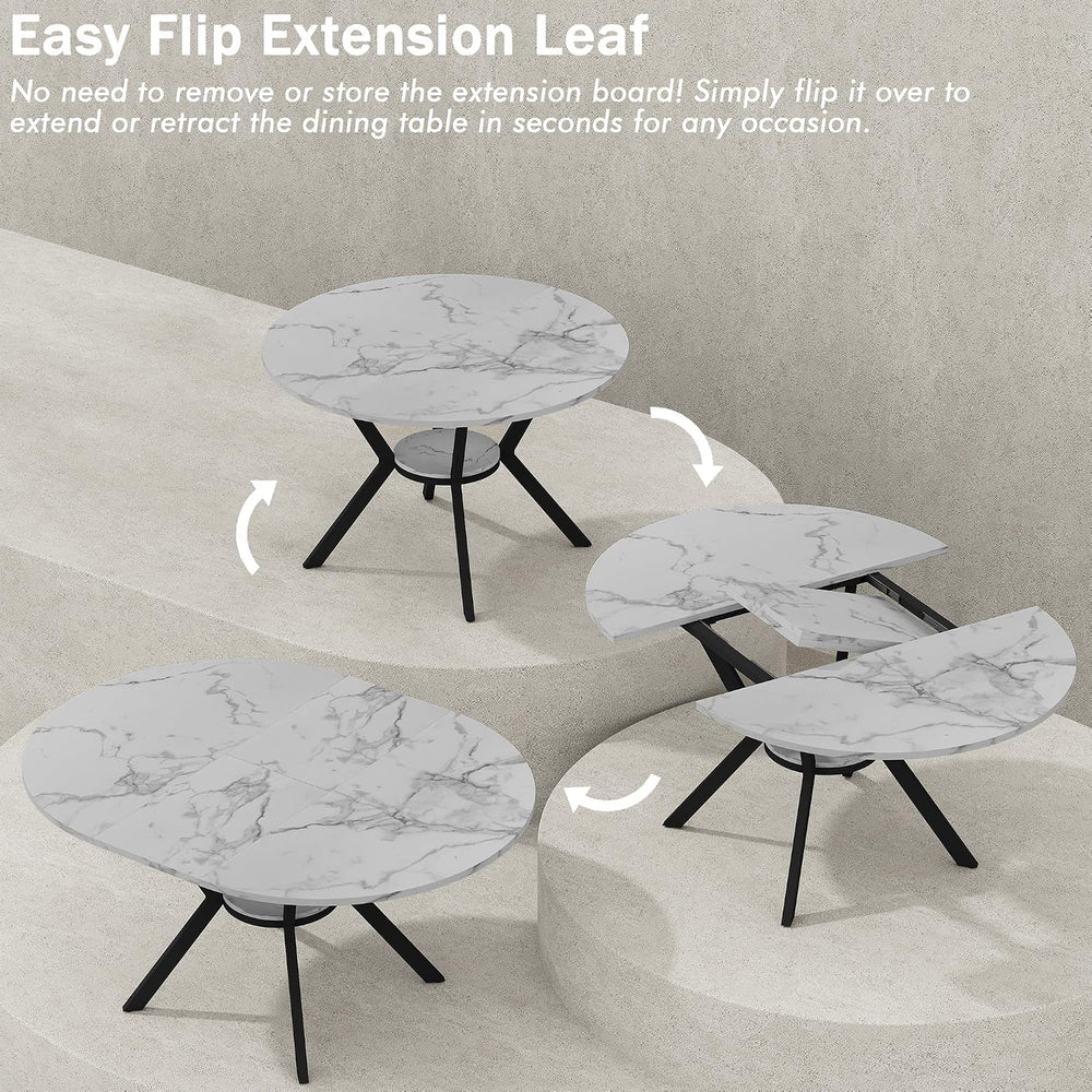 42"-58" Round Extendable Dining Table for 4-6, Kitchen Oval Table w...