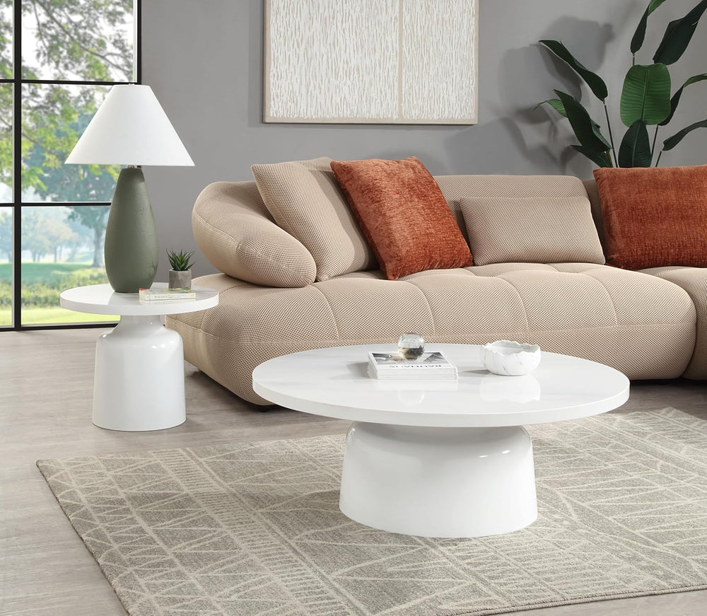 Engineering Marble White High Gloss End Table