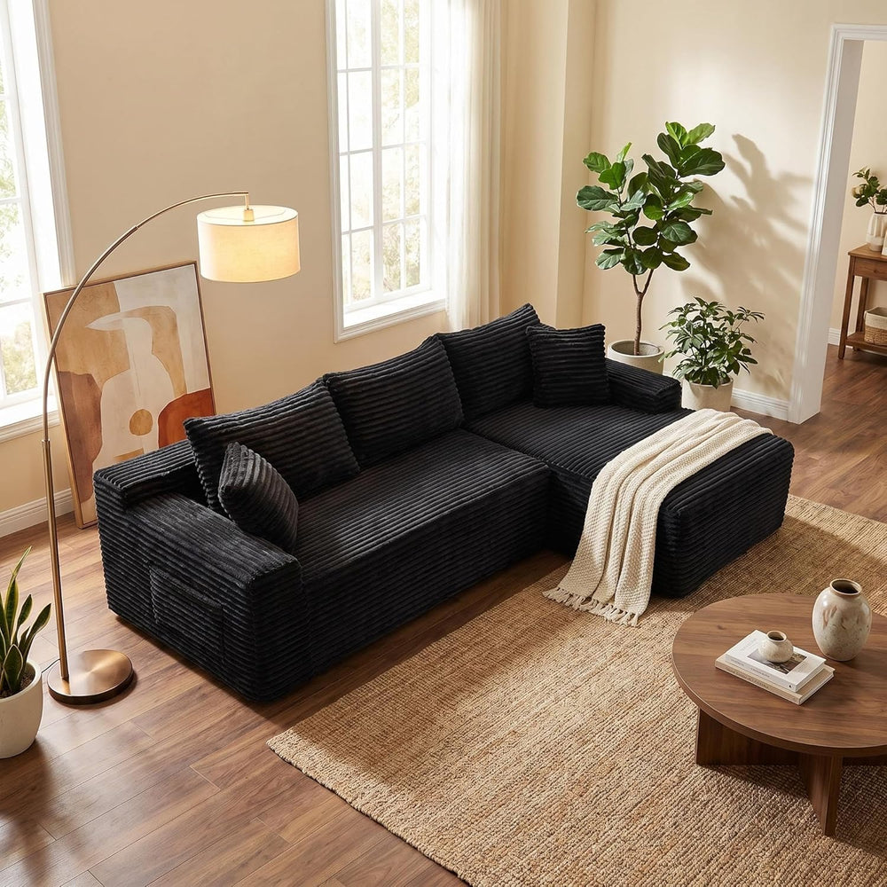 95" L-Shaped Cloud Sectional Couch, Right Facing Modular Compressed Sect...