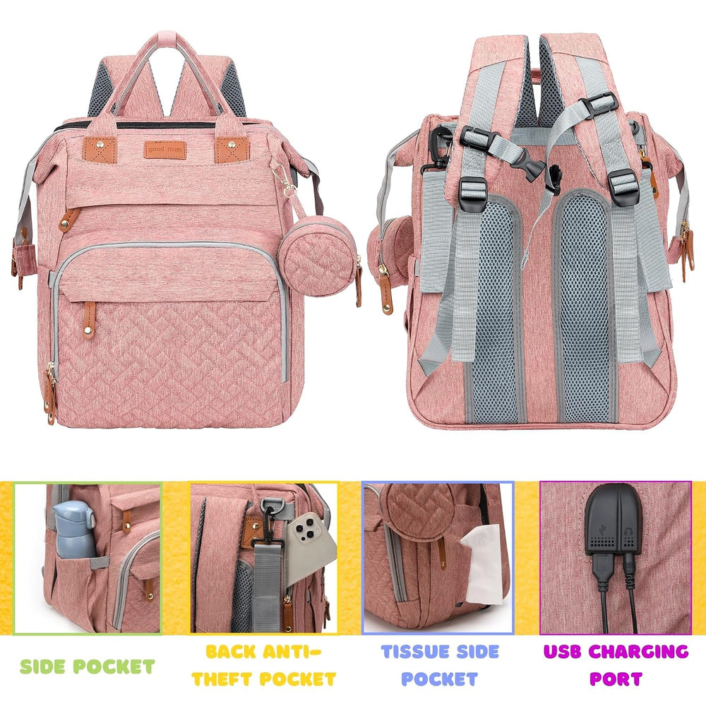 Diaper Bag Backpack with Changing Station, Pink