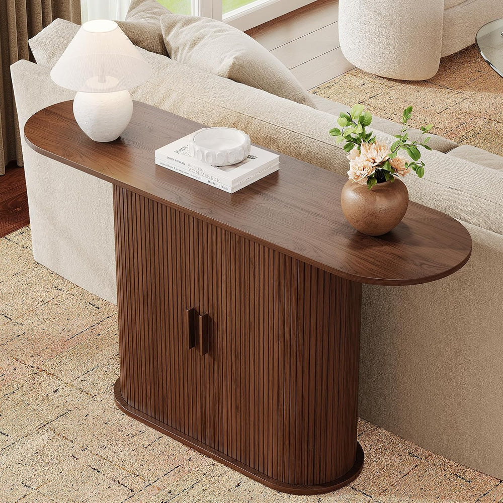 ONBRILL 55" Console Table with Storage,Fluted Entryway Tables, Walnut | ...