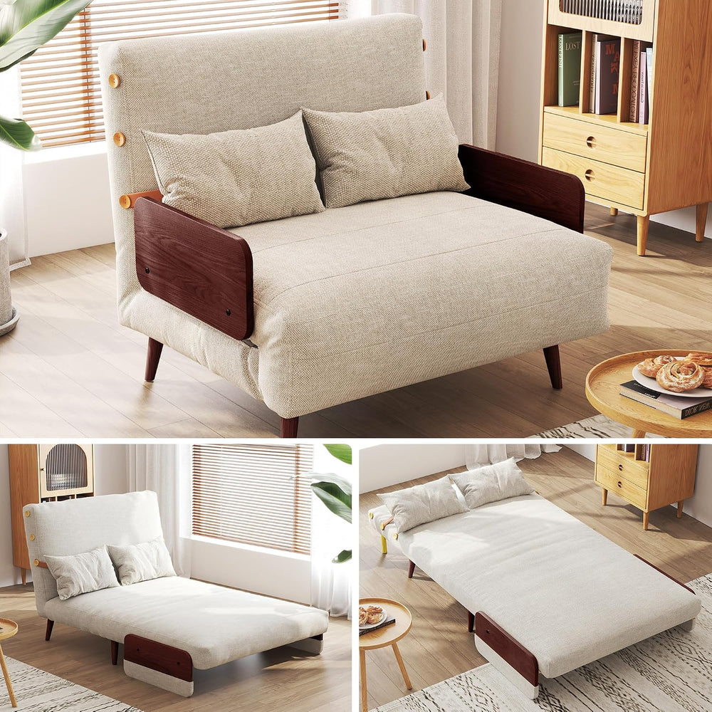 JASIWAY 3-in-1 Convertible Sleeper Chair, 37" Sofa Bed with Walnut Armrest