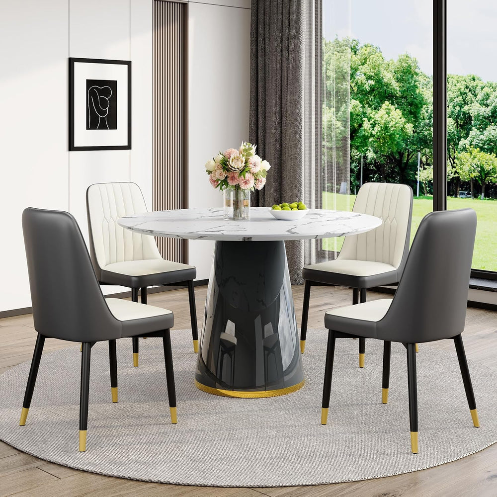 Round Dining Table Set for 4, 45''Marble Grain Dining Room Table Set ...