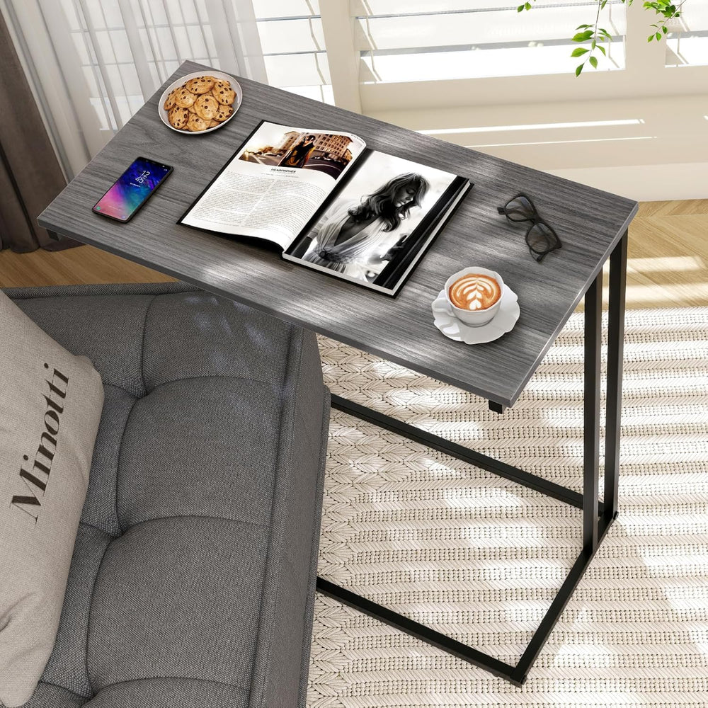 C-Shaped Side Table, Modern End Table with Metal Frame, Space Saving Design f...